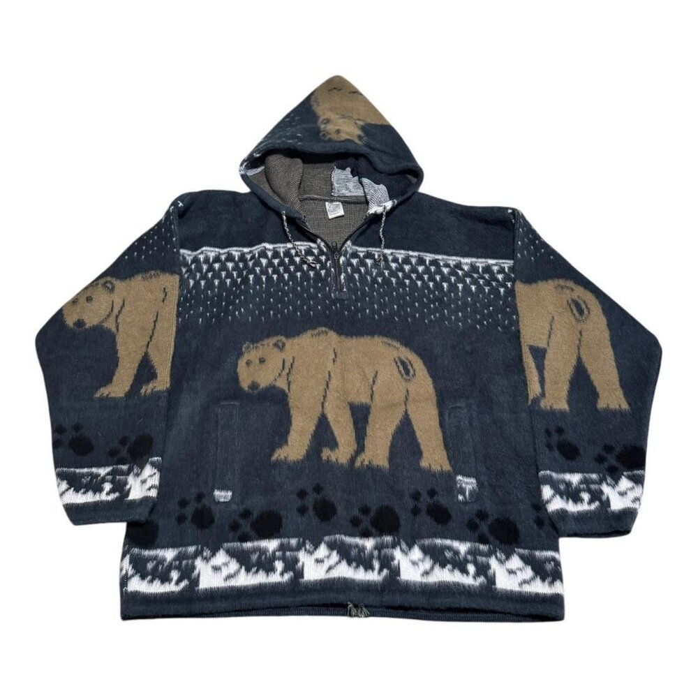 Yarina Wool Multicolor‎ Bear Nature 1/4 Zip Hoodie Sweatshirt Adult Large
